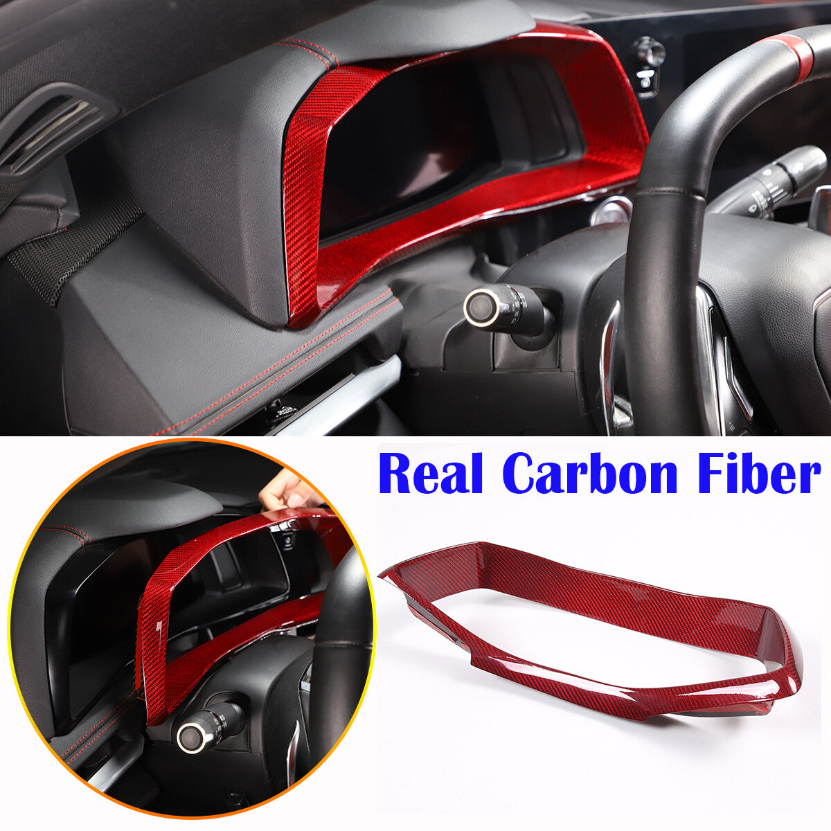 Red Carbon Fiber Instrument & Waterfall Wireless Charger Cover For Corvette C8 3