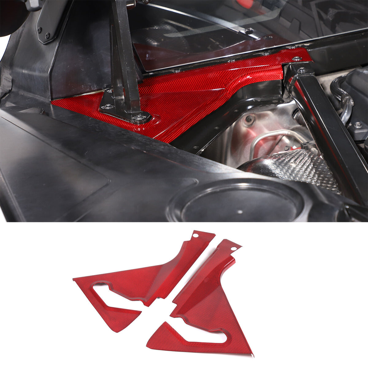 Red Real Carbon fiber Front Hood Lift Support Corner Cover For Corvette C8 20-26 5