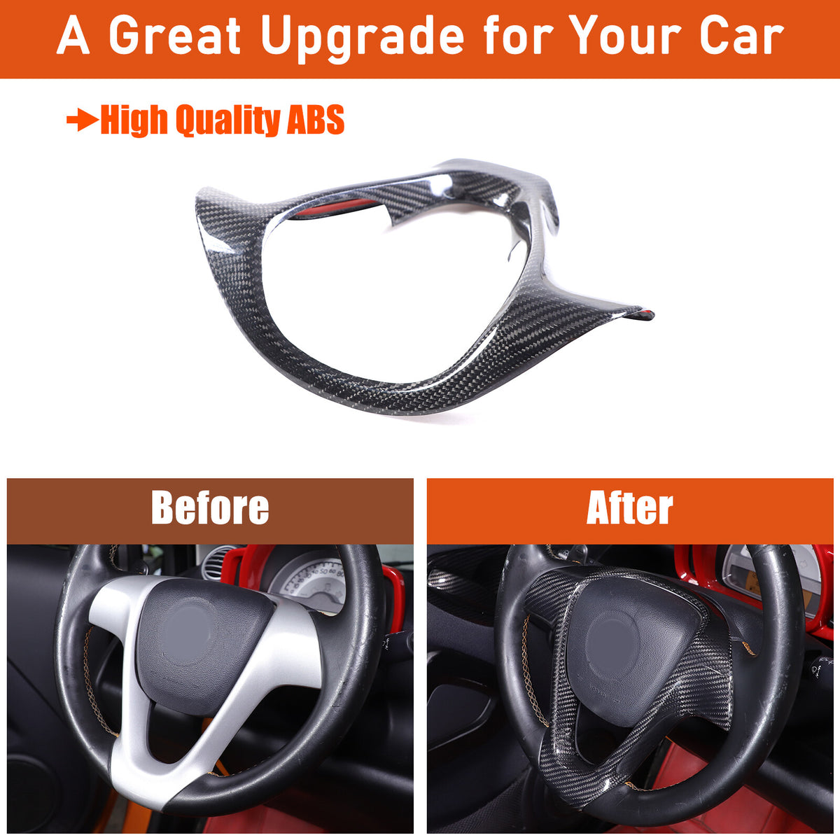 Real Carbon Fiber Interior Steering Wheel Cover Trim For Benz Smart Fortwo 09-15 3