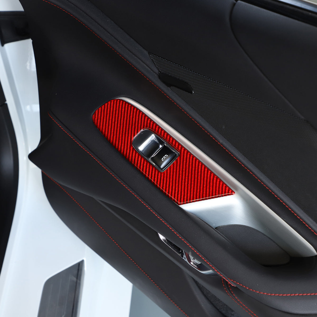 Red Soft Carbon Fiber Interior Decor Trim Kit Cover Set For Corvette C8 20-25 26
