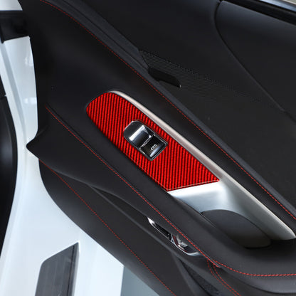 Red Soft Carbon Fiber Interior Decor Trim Kit Cover Set For Corvette C8 20-25 26