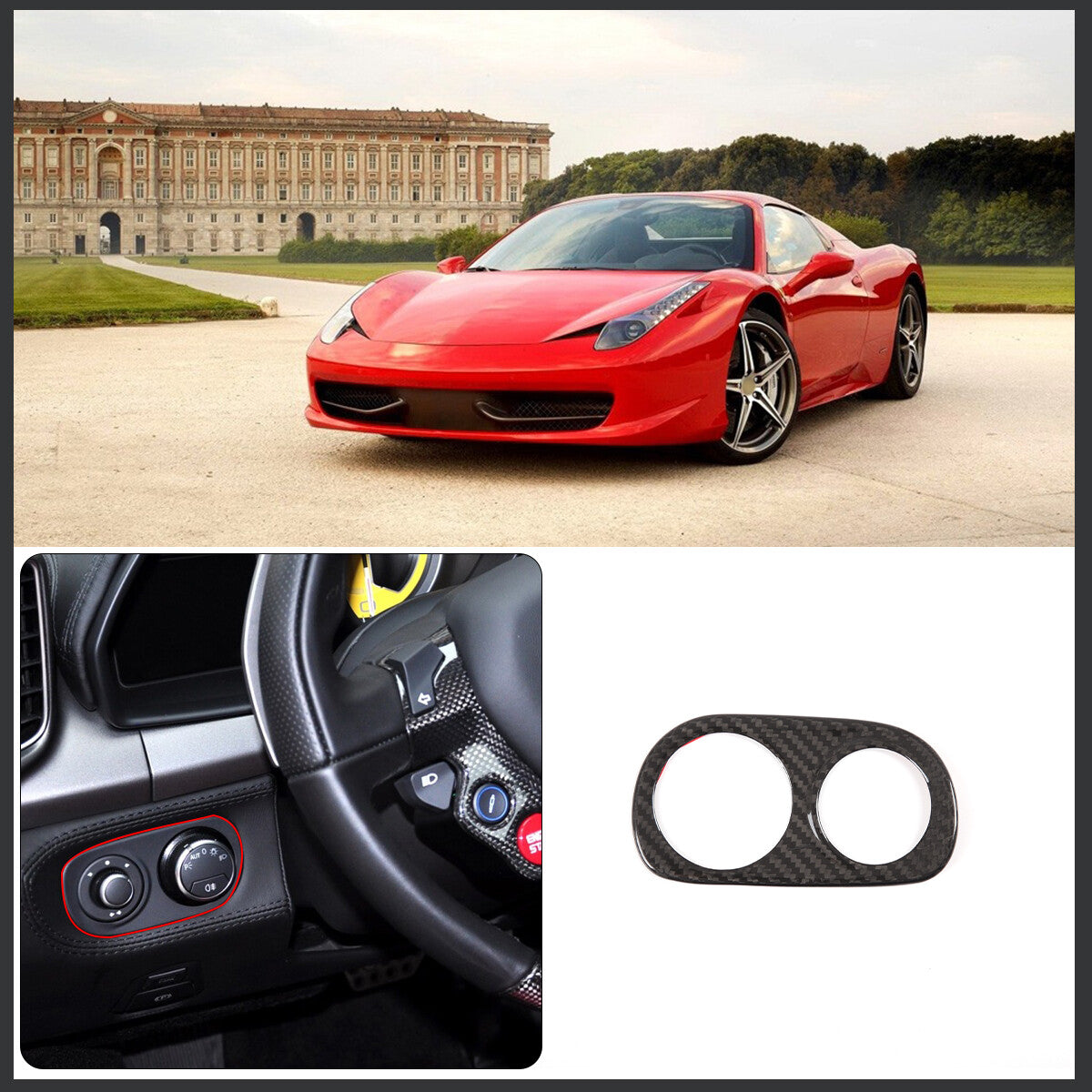 Real Carbon Fiber Headlight Switch Trim Cover Fit For Ferrari 458 2011-2016 11
