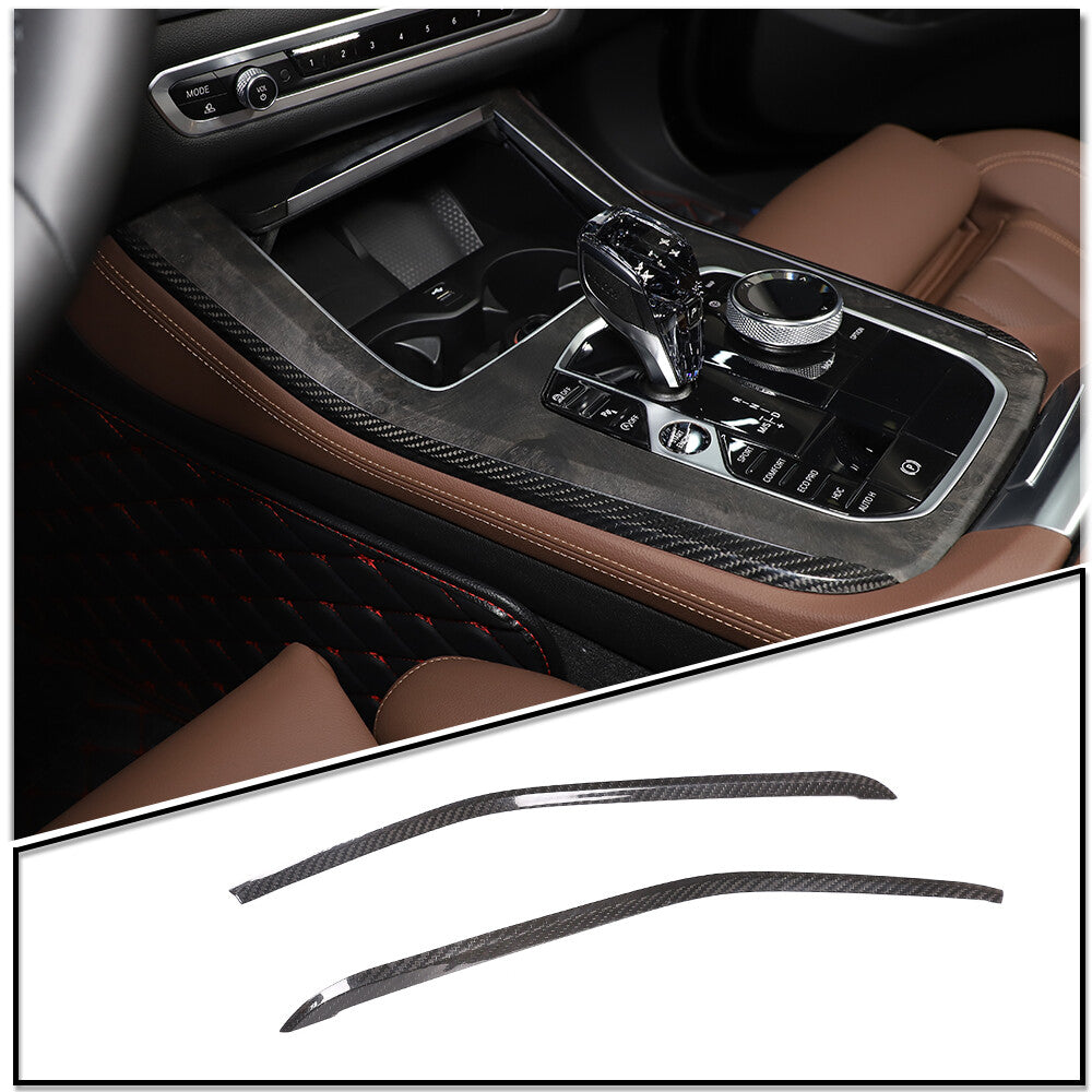 For BMW X5 X6 X7 2019-2022 Gear Shift Both Side Strip Trim Real Carbon Fiber 2