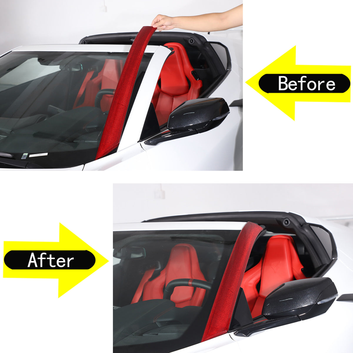 Red Carbon Fiber Exterior A-pillar Trim Cover Fits For Corvette C8 2020-2026 1