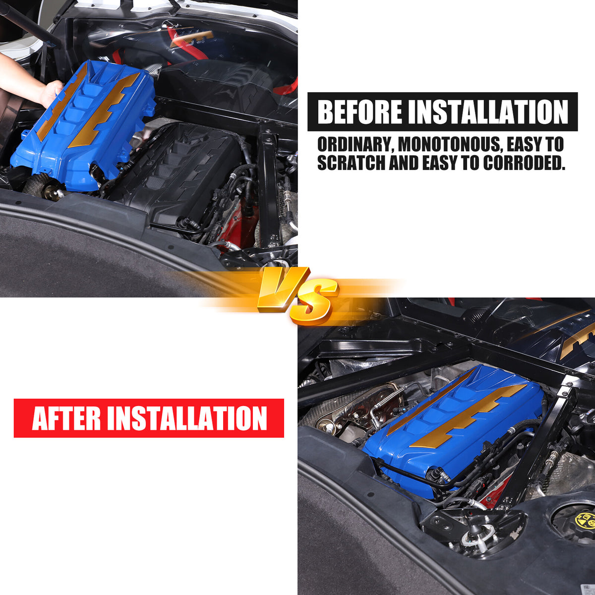 Blue Engine Bay Panel Cover Trim in Edge Yellow For Corvette C8 2020-26 8