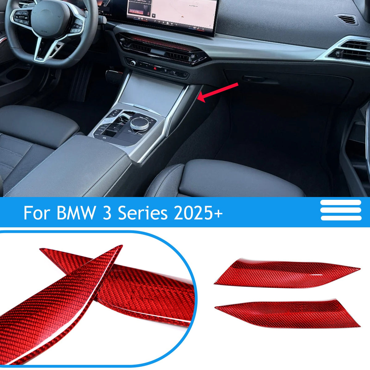 Red Real Carbon Fiber Center Gear Shift Side Trim For BMW 3 Series M340i 2025+ 1