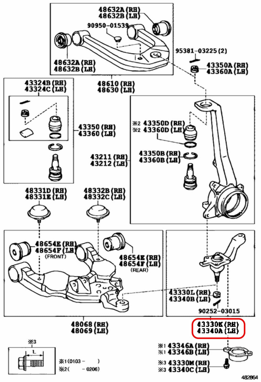 TOYOTA OEM Front LH & RH Lower Ball Joints & Bolt 8Qty Set For LandCruiser 3