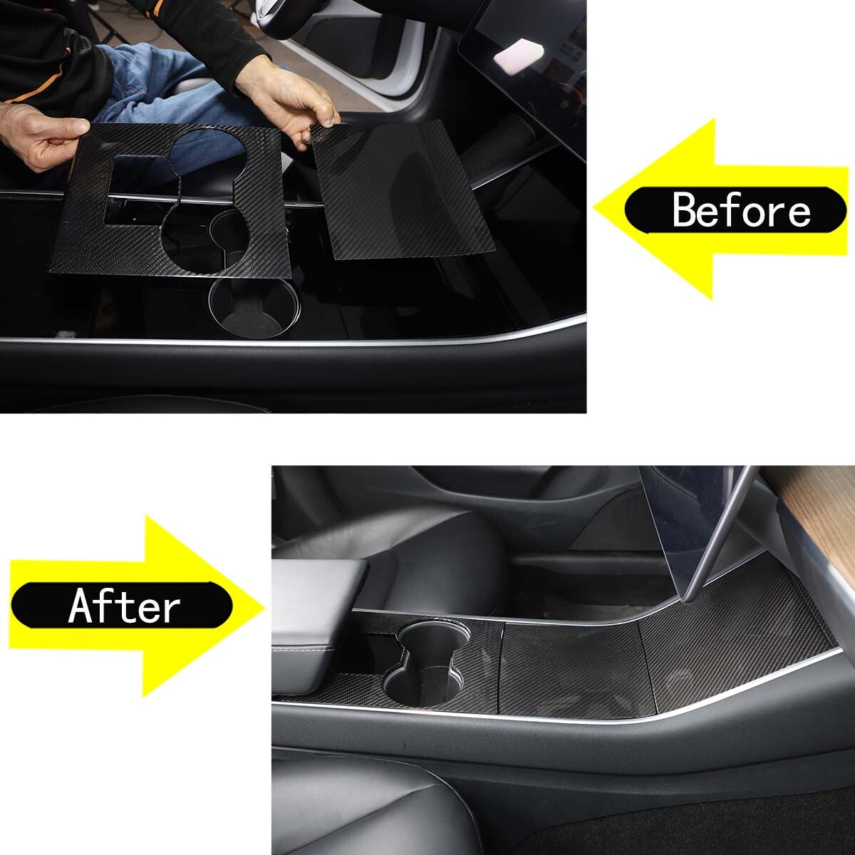 FOR 2017-2021 TESLA MODEL 3 REAL CARBON FIBER CENTER CONSOLE TRIM HARD COVER KIT 7