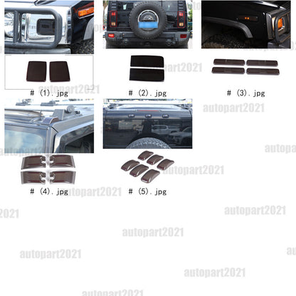 18pcs Smoked Front Rear Side Tail Light Roof Light Trim Cover For Hummer H2 2