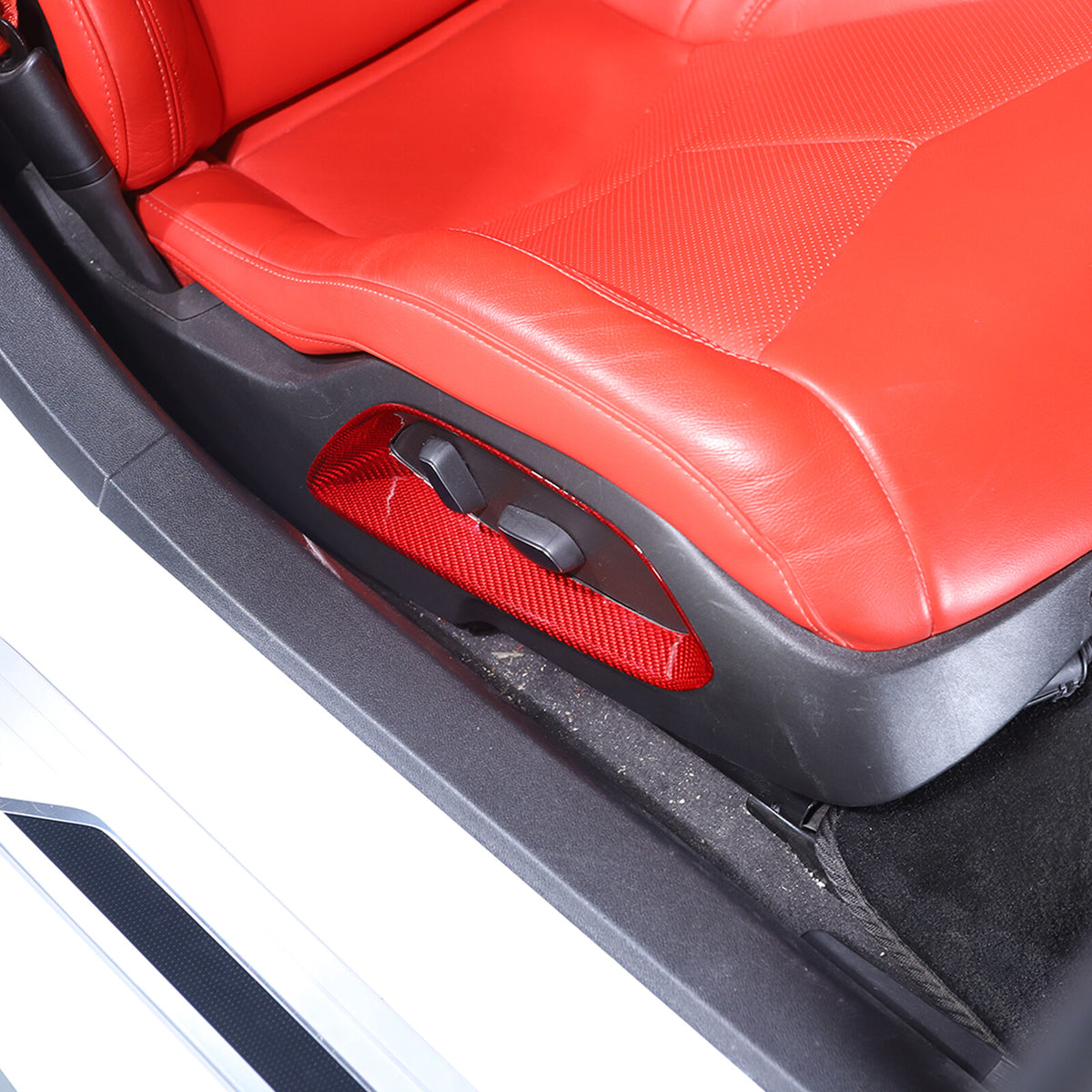 Red Carbon Fiber Seat Adjustment Button Trim Cover For Corvette C8 2020-26 6
