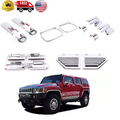 16pcs Chrome Cover Trim Door Handle Mirror Hood Vent Kit For Hummer H2 2003-09 1