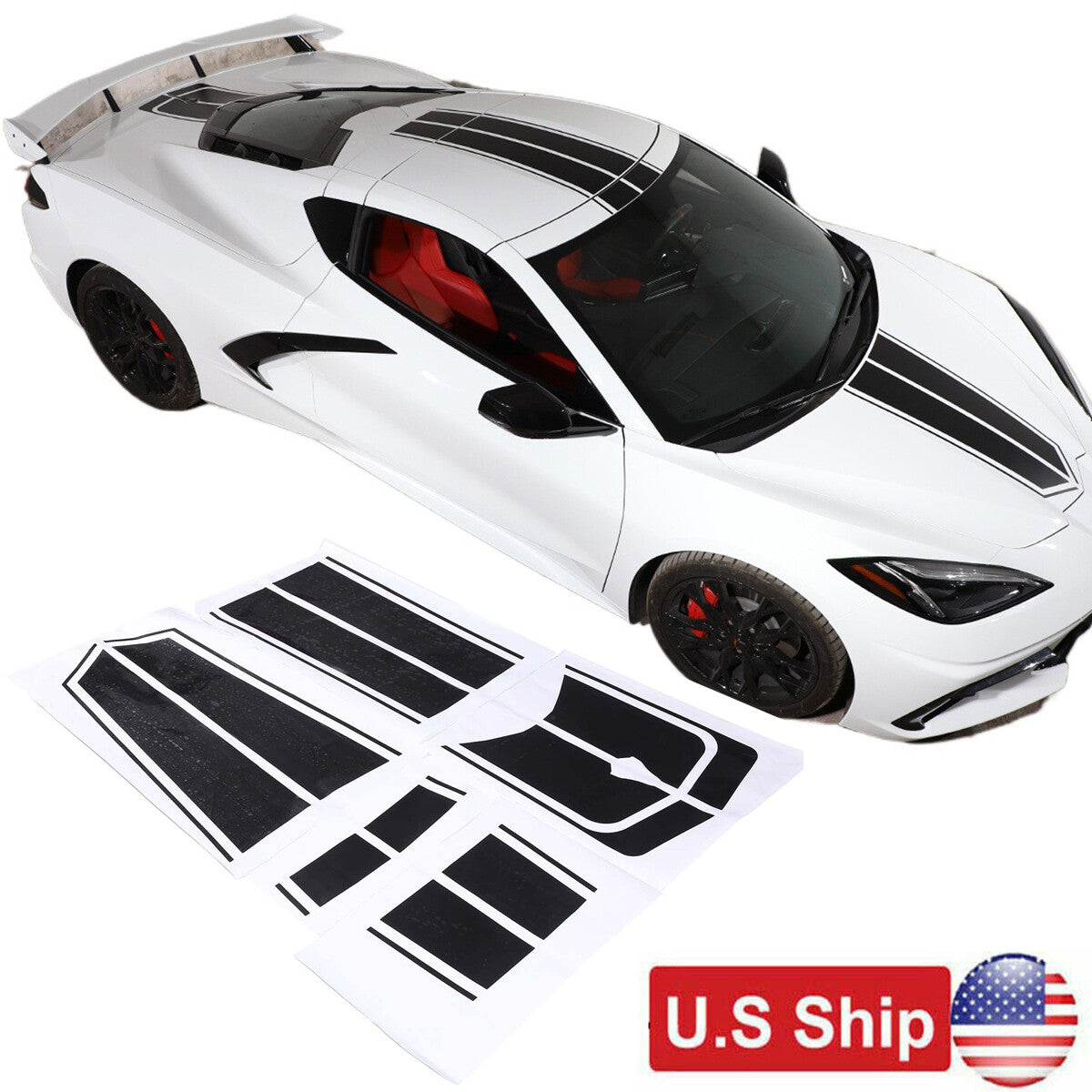 Black Racing Stripe Overlay Graphic Decal Flat Vinyl For Corvette C8 2020-26 US 1