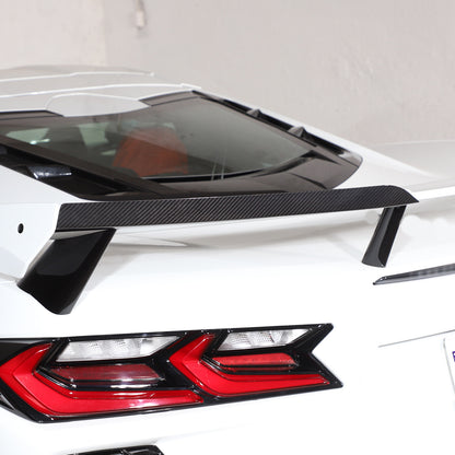 Real Carbon Fiber High Wing Spoiler Add-On Wicker Bill Pair For Corvette C8 20+ 10