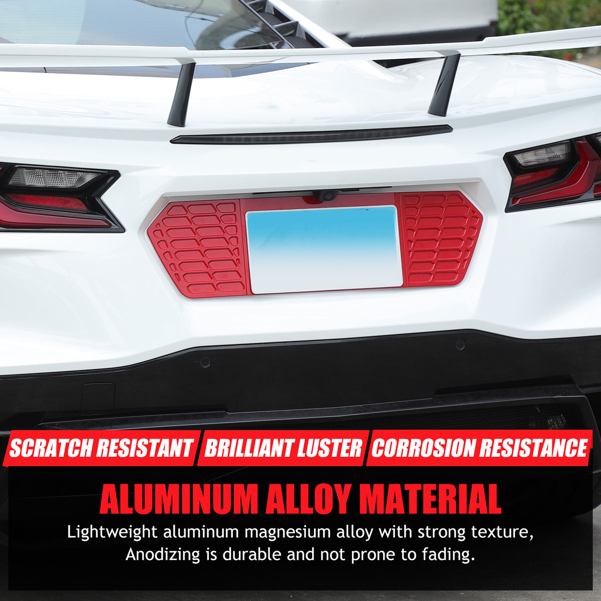 Red Alloy Rear License Plate Filler Frame Trim Cover For Corvette C8 2020-25 US 6