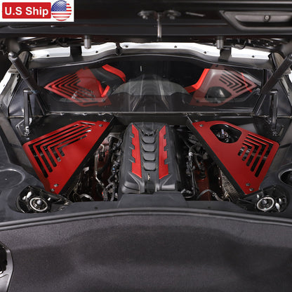 Red Aluminum Engine Cover Bay Panel Trim Cover Kit For Corvette C8 2020-25 US 1