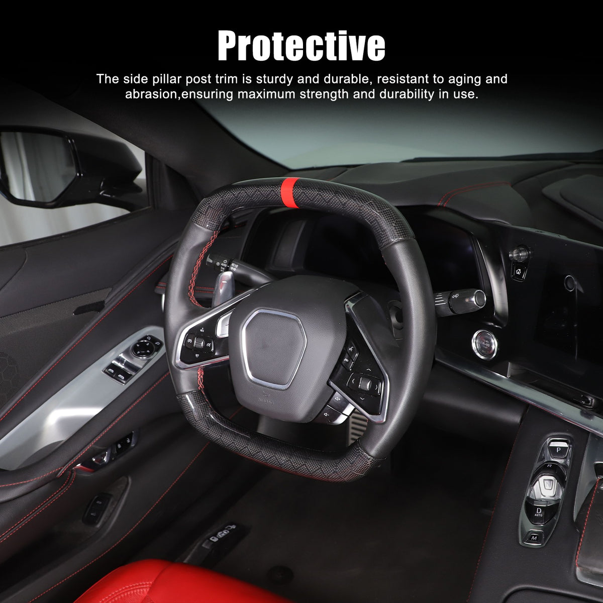Red Top Honeycomb Carbon Fiber Steering Wheel Trim Cover For Corvette C8 2020+ 6