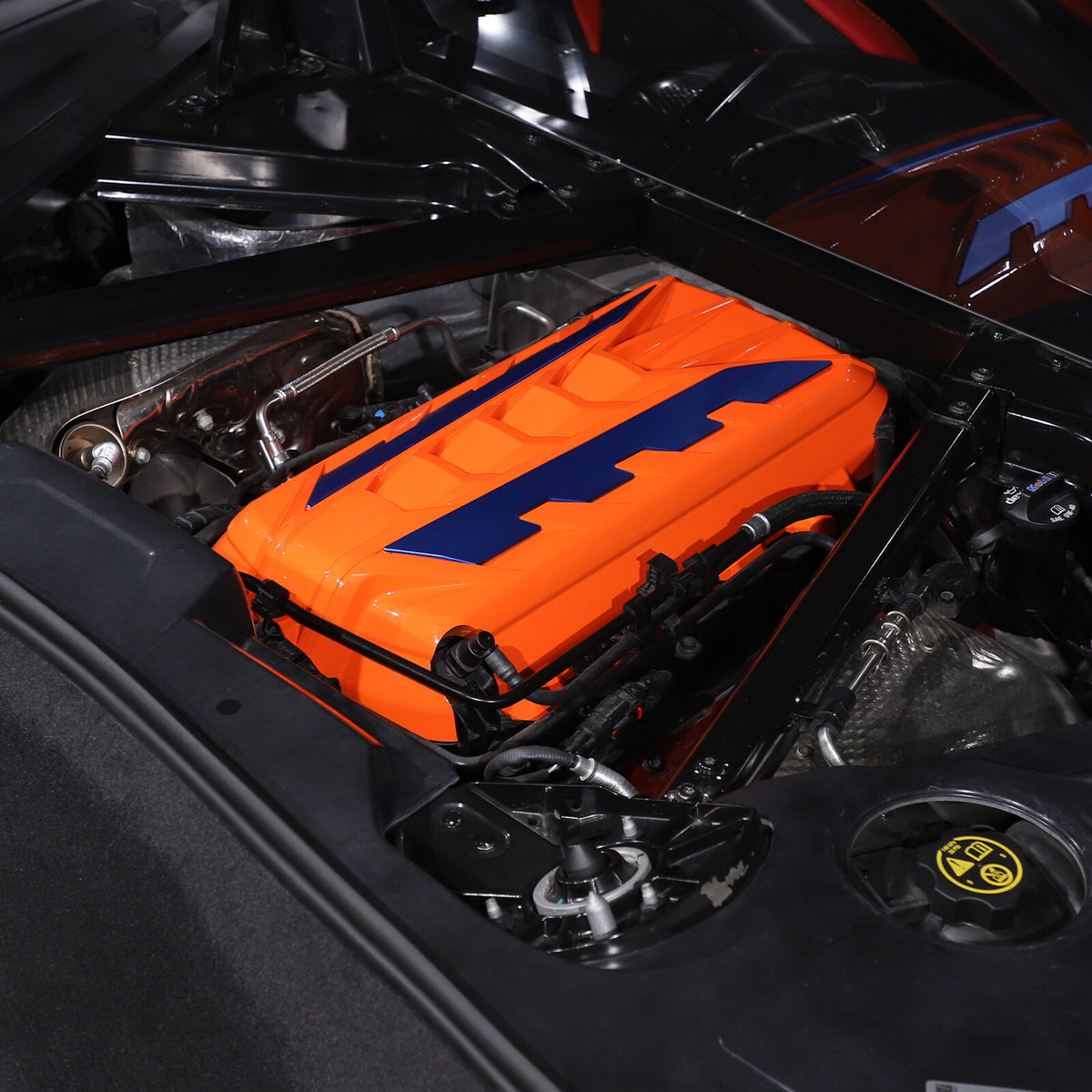 Orange Engine Bay Panel Cover Trim in Edge Blue For Corvette Coupe C8 2020-2026 21