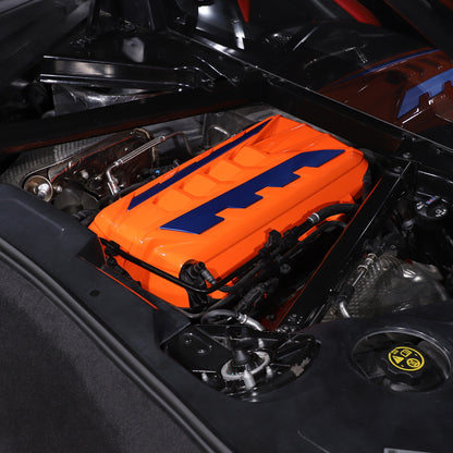 Orange Engine Bay Panel Cover Trim in Edge Blue For Corvette Coupe C8 2020-2026 21