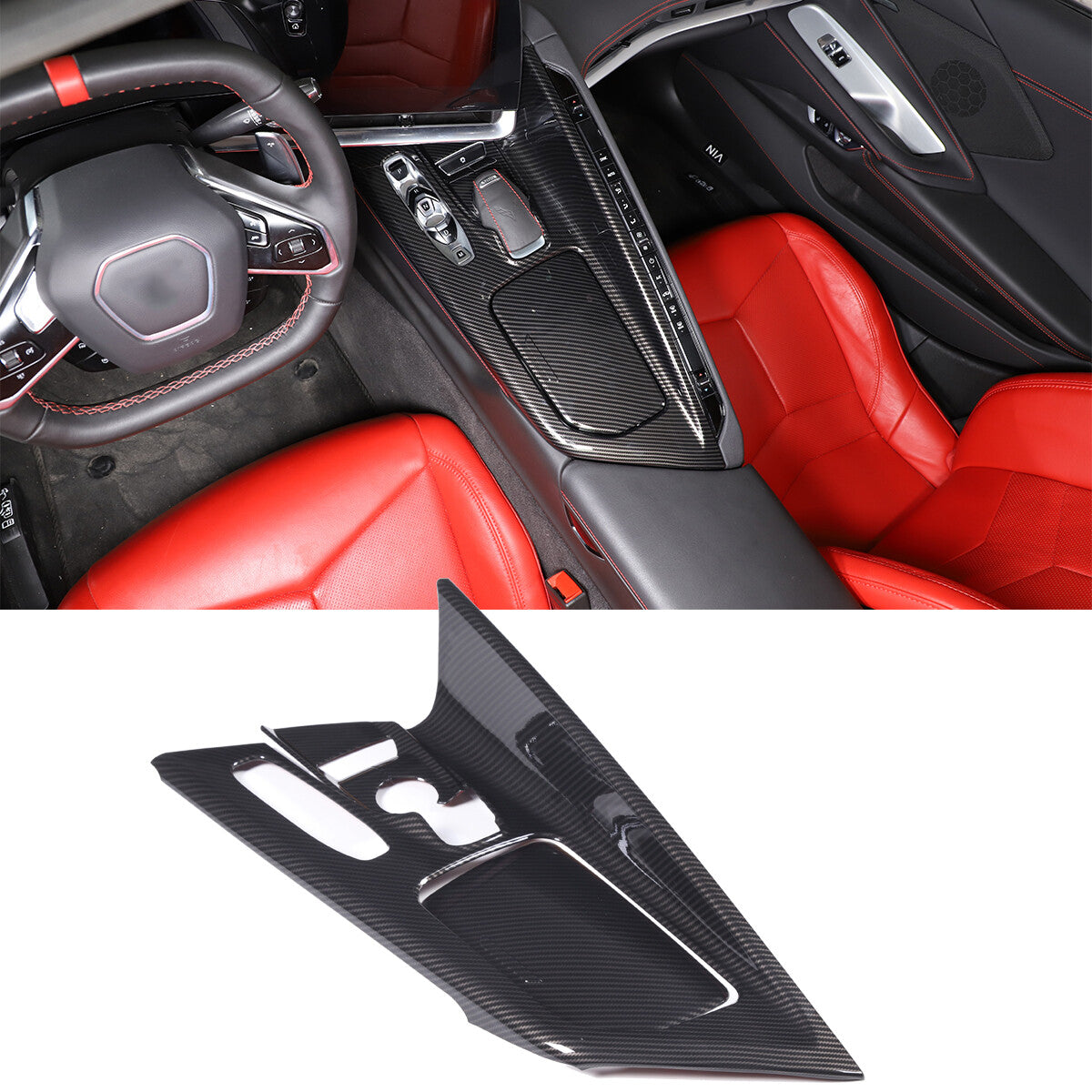 ABS Carbon Fiber Center Console Frame Trim Cover Fit for Corvette C8 2020-25 US 2