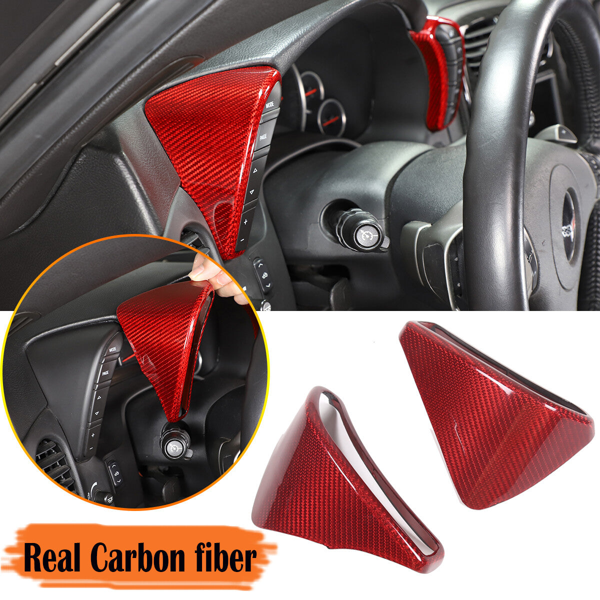 Red Carbon Fiber Dashboard Speedometer Side Cover Trim For Corvette C6 2005-13 1