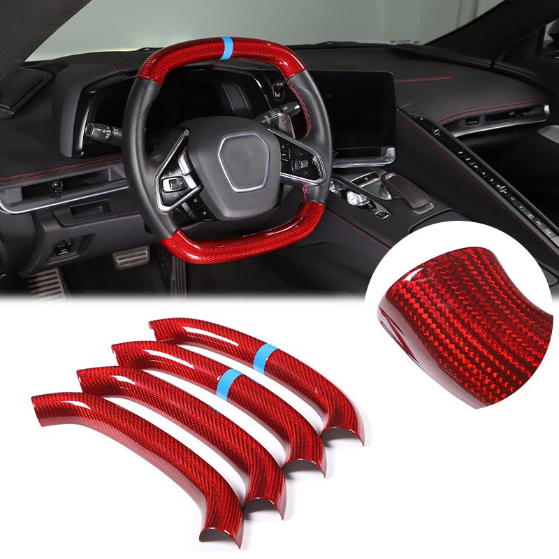Red Real Carbon Fiber Blue Top Steering Wheel Cover Trim For Corvette C8 2020+ 23