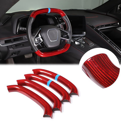 Red Real Carbon Fiber Blue Top Steering Wheel Cover Trim For Corvette C8 2020+ 23