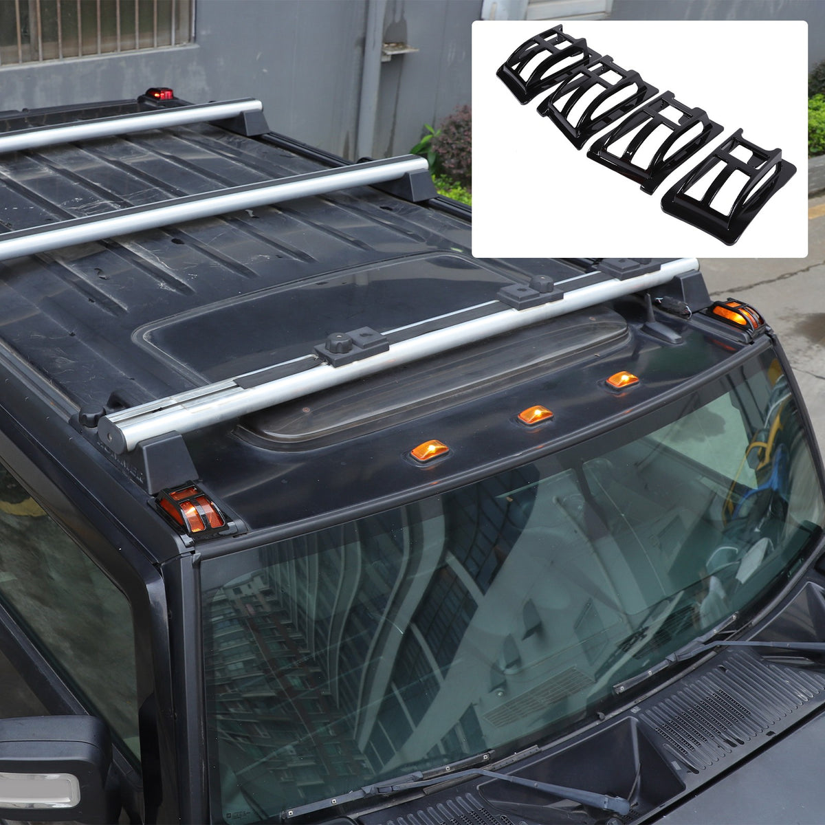 Piano Black Front & Rear Roof Light Guard Cover Trim Set For Hummer H2 03-09 US 3