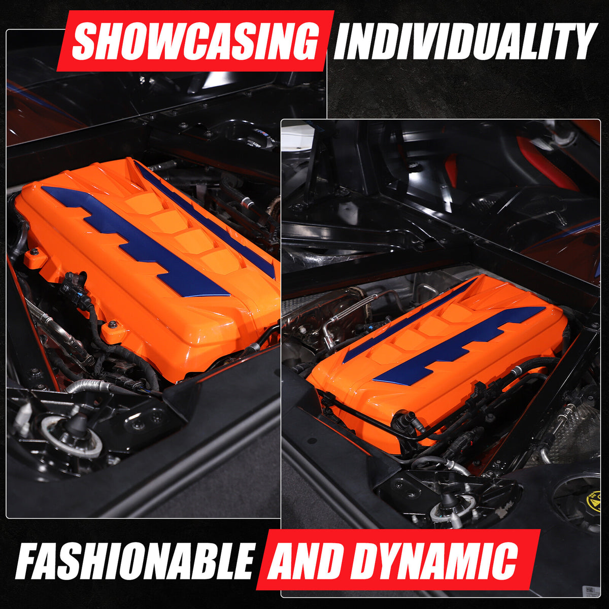Orange Engine Bay Panel Cover Trim in Edge Blue For Corvette Coupe C8 2020-2026 18