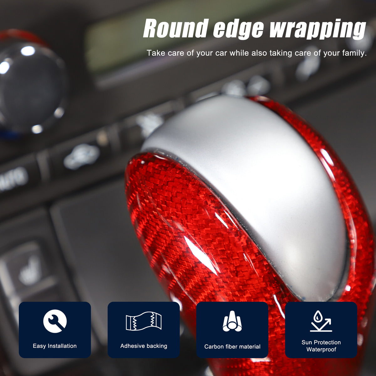 Red Real Carbon Fiber Center Gear Shift Knob Trim Cover For Corvette C6 2005-13 13