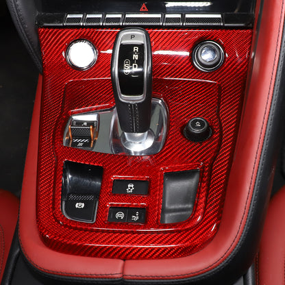 Red Real Carbon Fiber Center Console Gear Cover Set For 2013-22 Jaguar F-TYPE 5