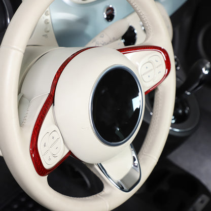 Red Real Carbon Fiber Steering Wheel Trim For Fiat 500 Abarth 595 695 2016+ 2