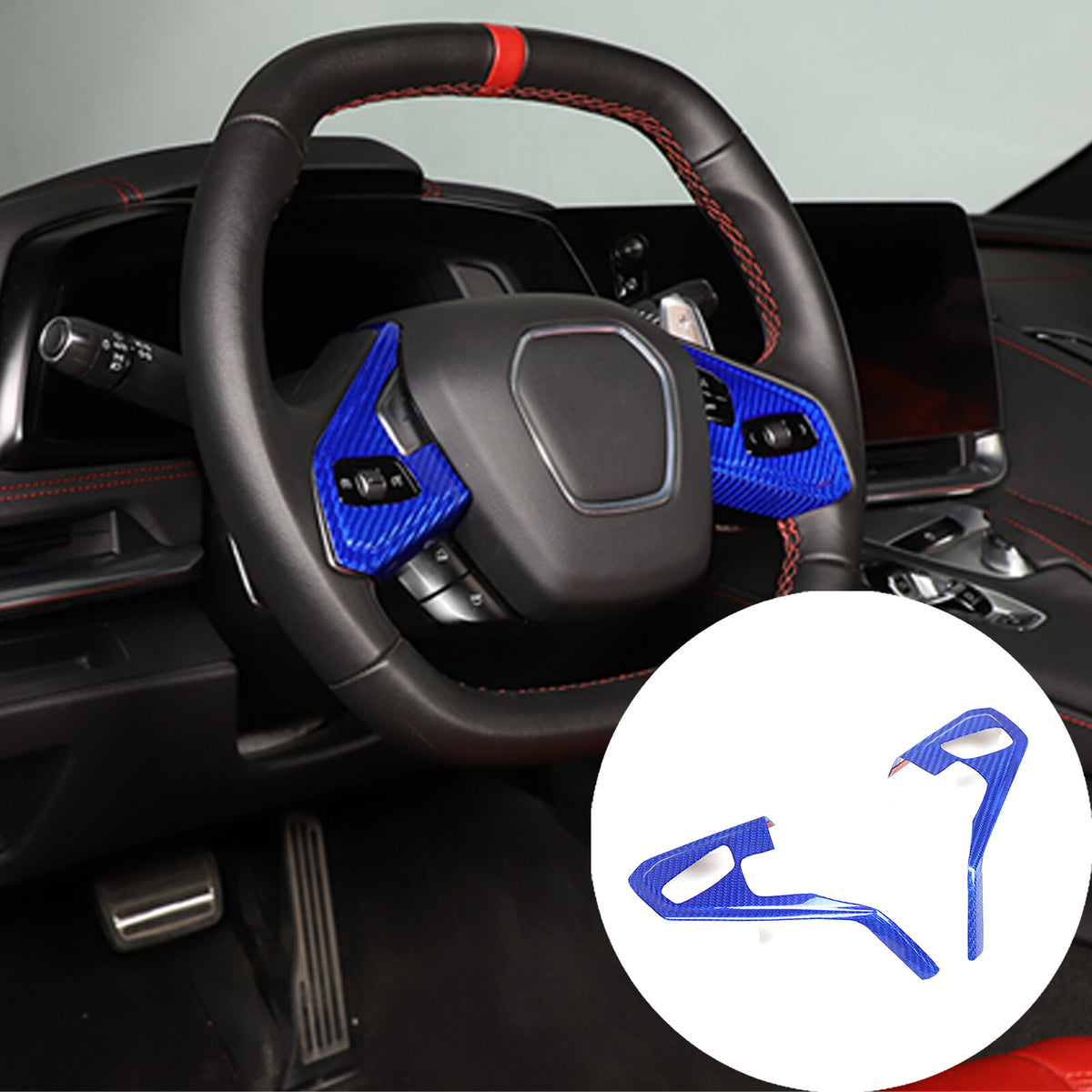 Blue Real Carbon fiber Steering Wheel Button Cover Trim For Corvette C8 2020-26 5