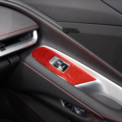 Red Soft Carbon Fiber Interior Decor Trim Kit Cover Set For Corvette C8 20-25 15