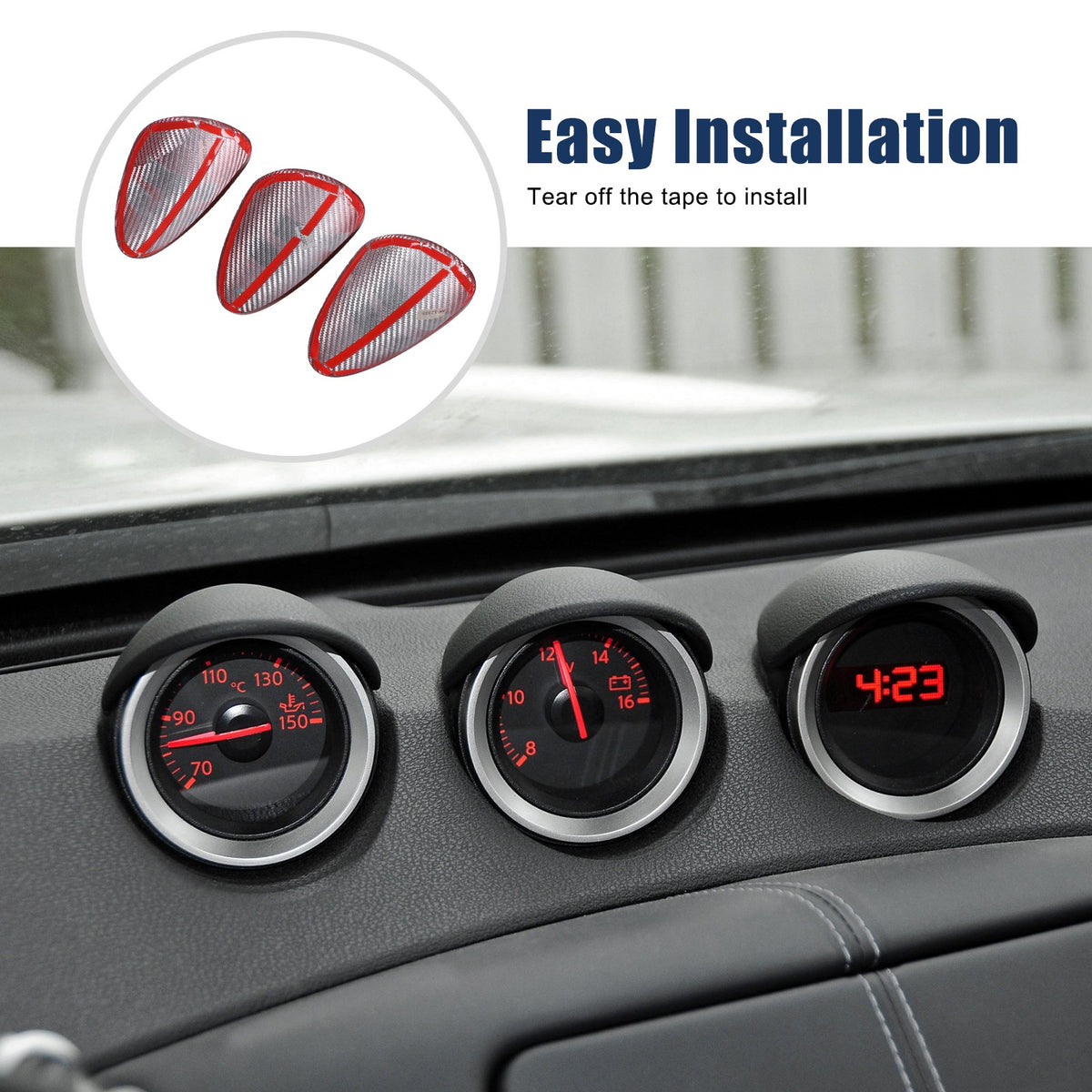Red Real Carbon Fiber Triple Gauge Bezel Trim Cover For Nissan 370Z 2009-20 17