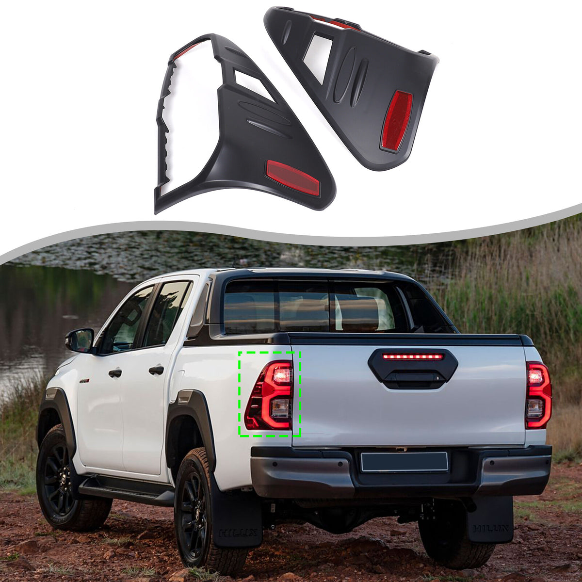 Black Tail Light Taillight Cover Trim For Toyota Hilux Rogue/GR Sport 202+ 2