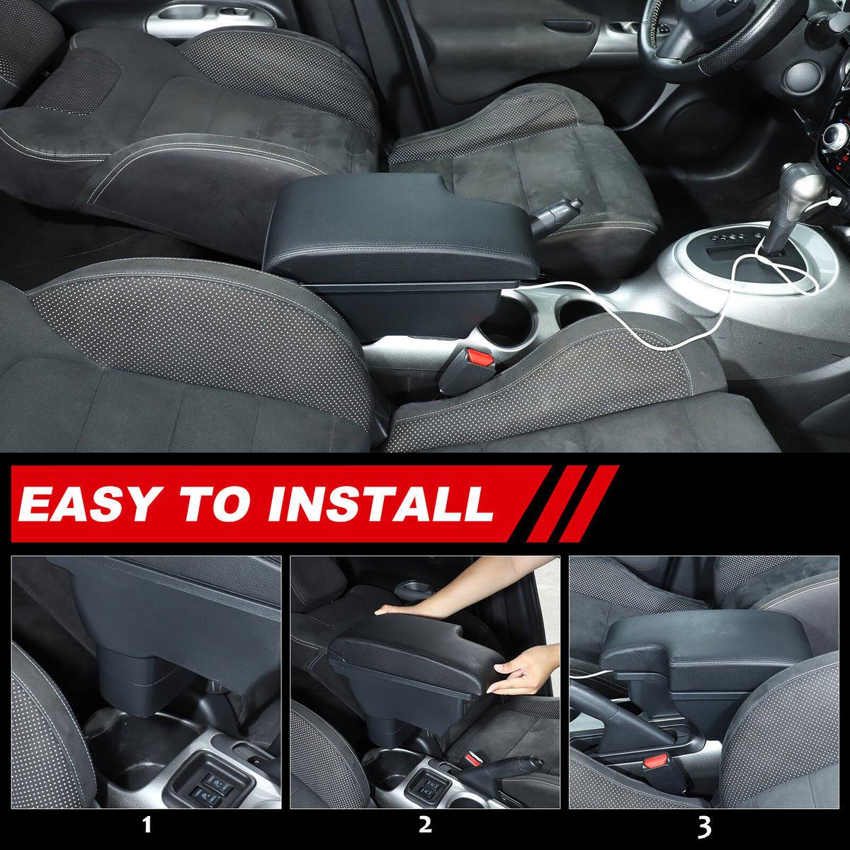 Center Console Armrest Storage Box Black Central Container For Nissan Juke 10-19 5