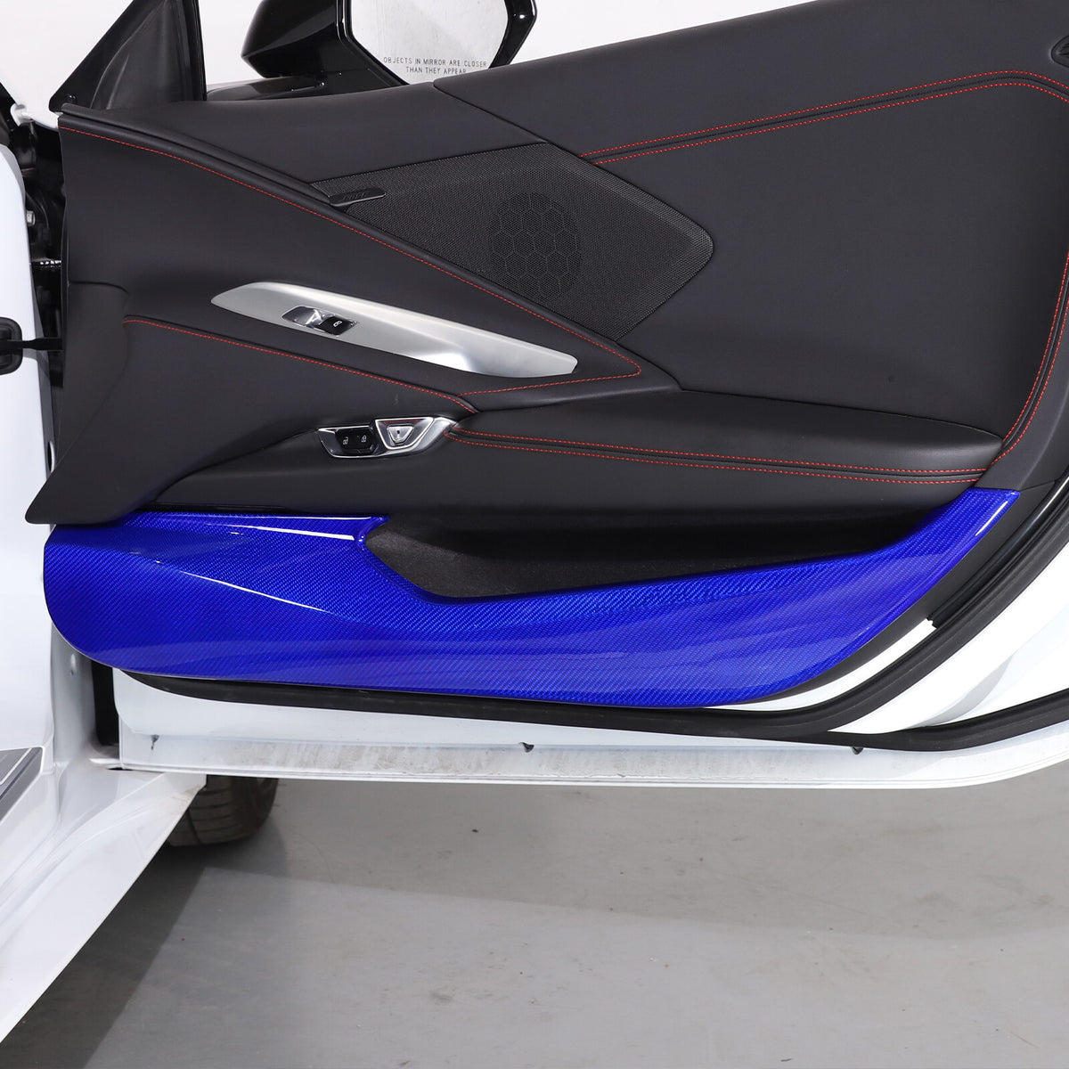 Blue Real Carbon Fiber Interior Door Anti-Kick Panel Trim For Corvette C8 2020+ 13