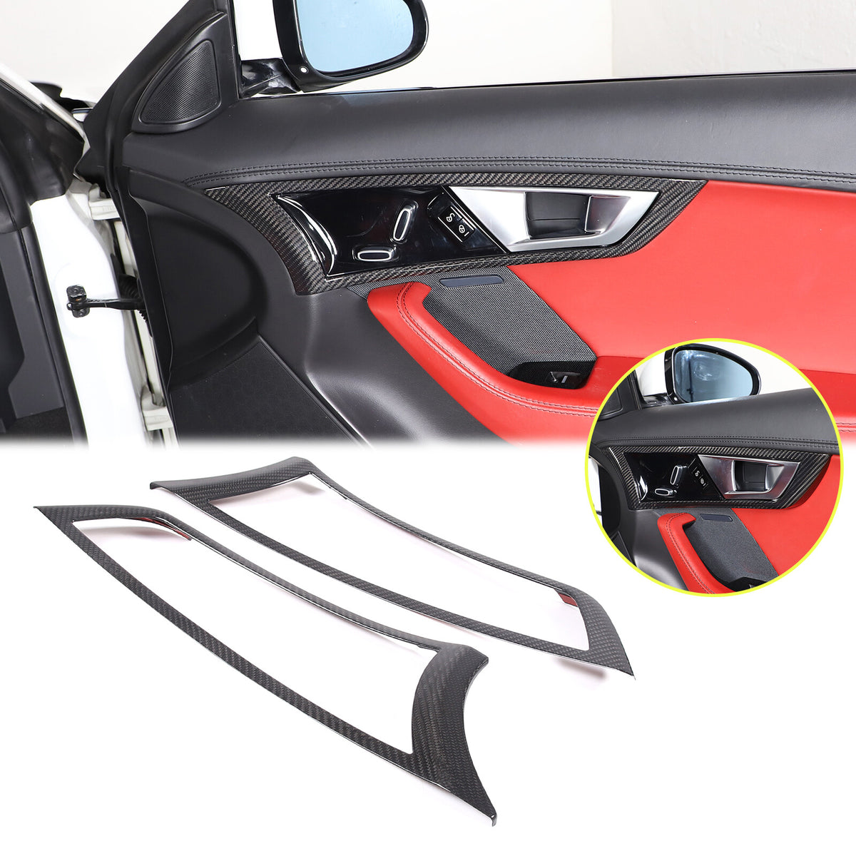 Real Carbon Fiber Inner Door Handle Frame Cover Trim For Jaguar F-TYPE 2013-2024 12
