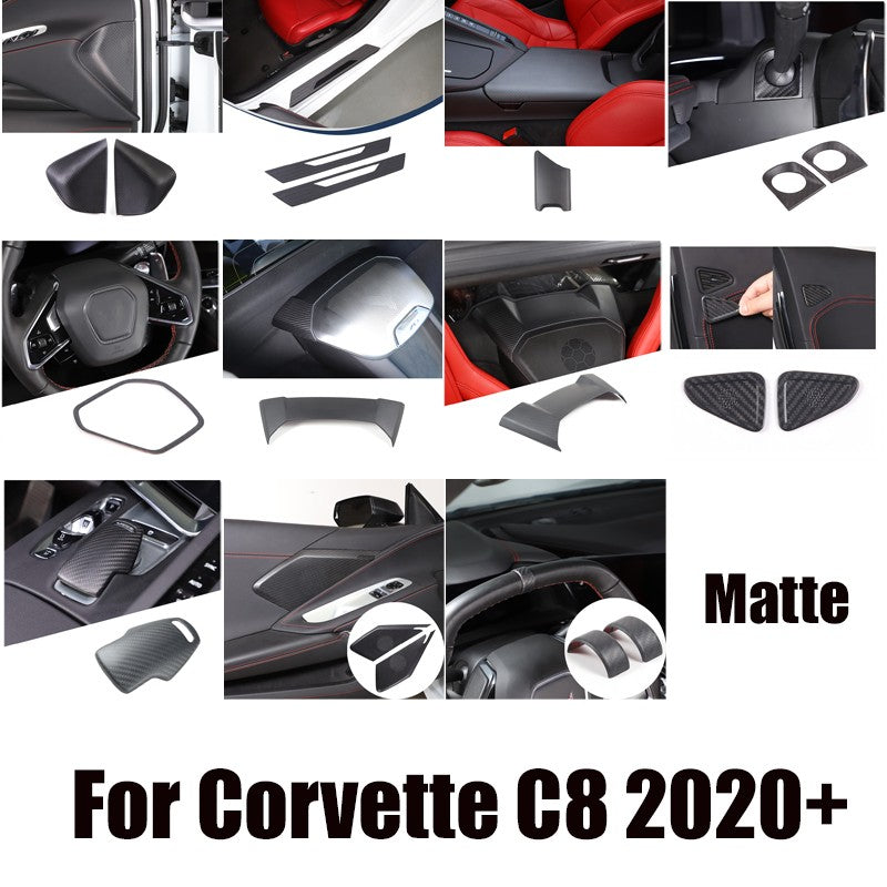 Matte Real Dry Carbon Fiber Interior Decor Trim Cover For Corvette C8 2020+ 1