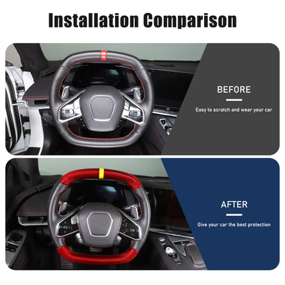 Red Real Carbon Fiber Yellow Top Steering Wheel Cover Trim For Corvette C8 2020+ 18