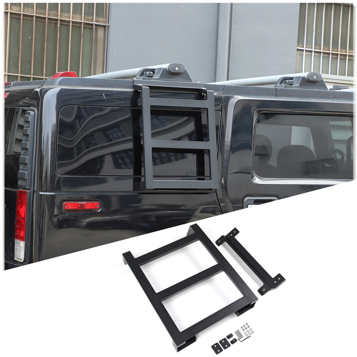 Alloy Rear Roof Climbing Ladder Rack Window Molle Panel For Hummer H2 2003-09 69