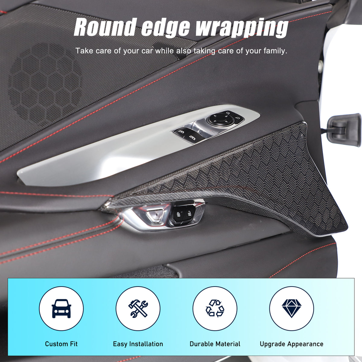 Real Honeycomb Carbon Fiber Interior Door Panel Cover Trim For Corvette C8 20-26 20