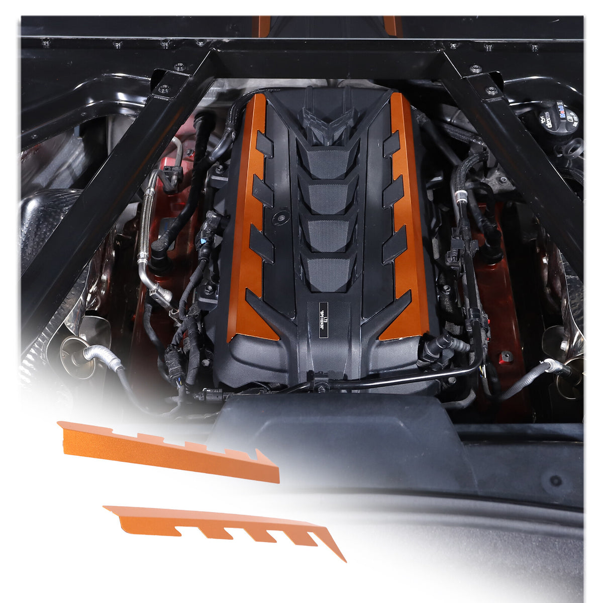 Orange Aluminum Engine Bay Engine Side Cover Plate Trim For Corvette C8 2020-26 14