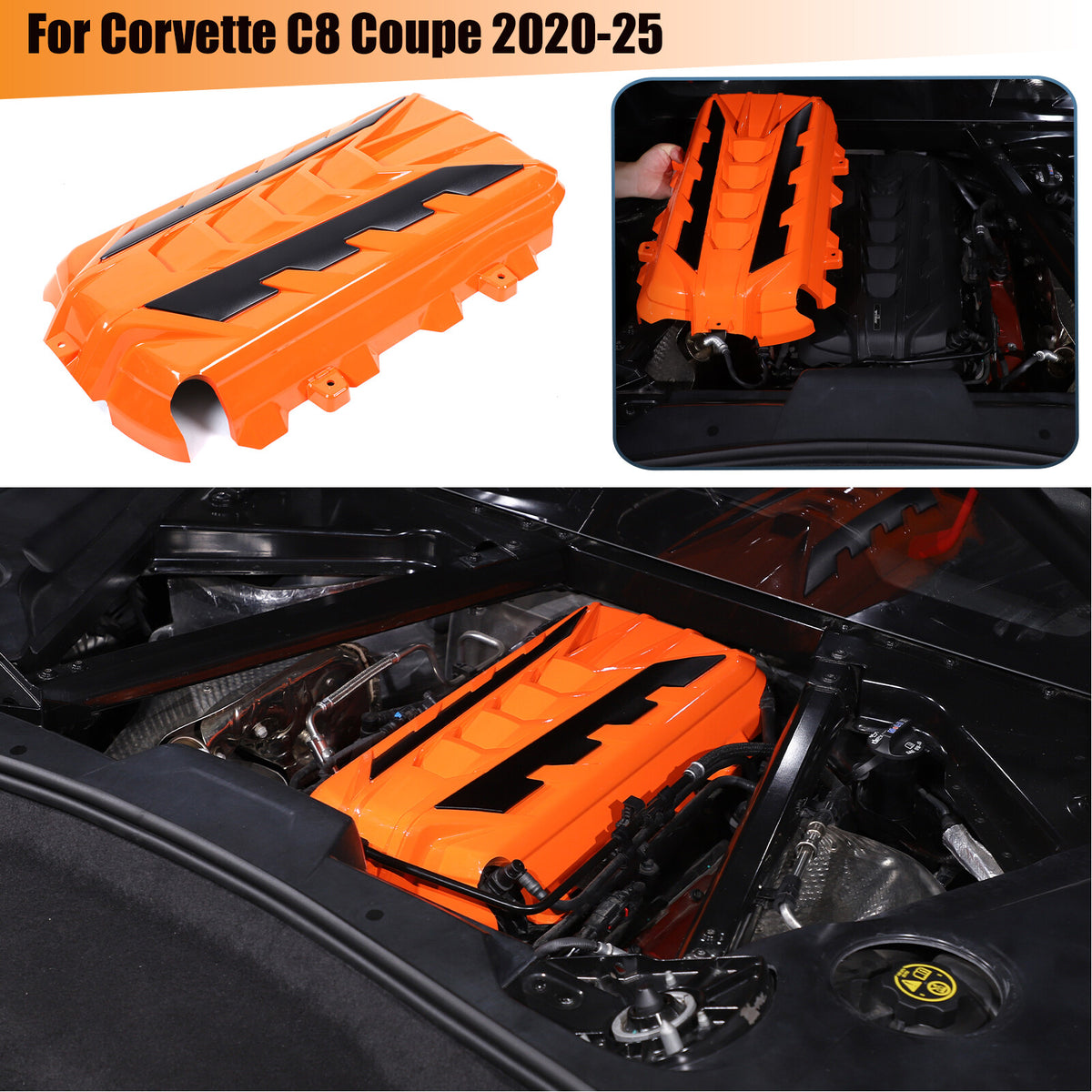 Orange Engine Bay Panel Cover Trim in Edge Black For Corvette Coupe C8 2020-2026 1