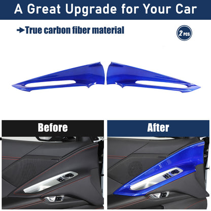 Blue Real Carbon Fiber Interior Door Panel Trim Cover For Corvette C8 2020-2026 23
