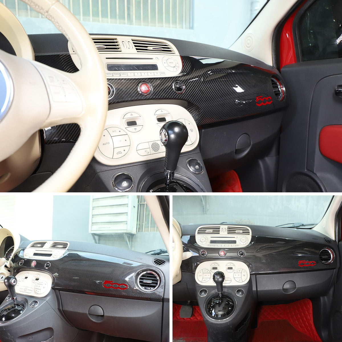 Real Carbon Fiber Dashboard Panel Trim Cover For Fiat 500 312 2007-2015 3