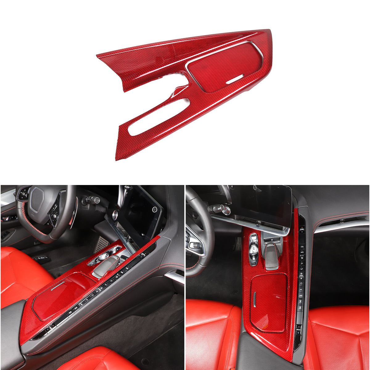 Red Real Carbon Fiber Full Interior Set Decor Trim Kit for Corvette C8 20-25 238