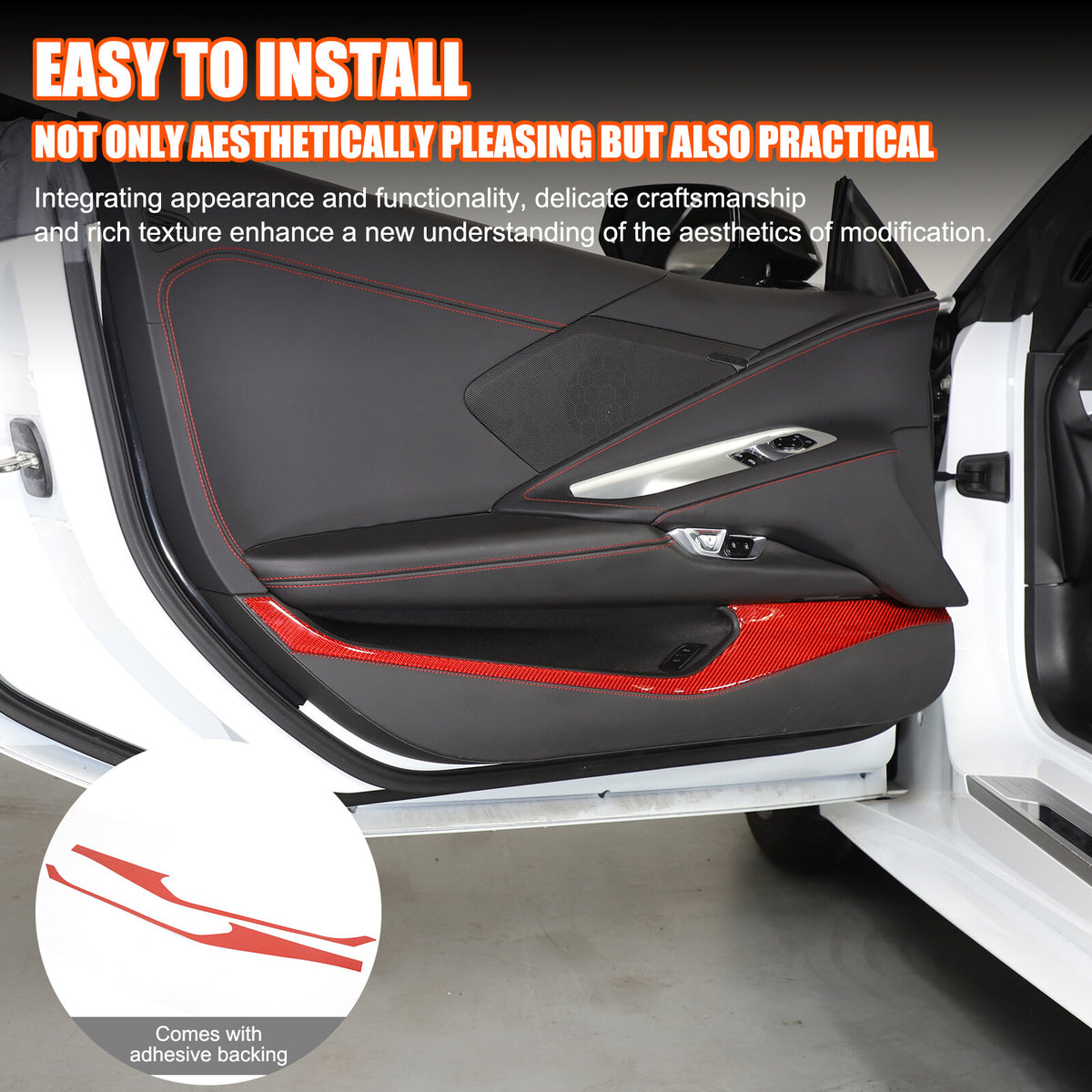 Red Carbon Fiber Interior Door Panel Anti Kick Trim Sticker For Corvette C8 20+ 10