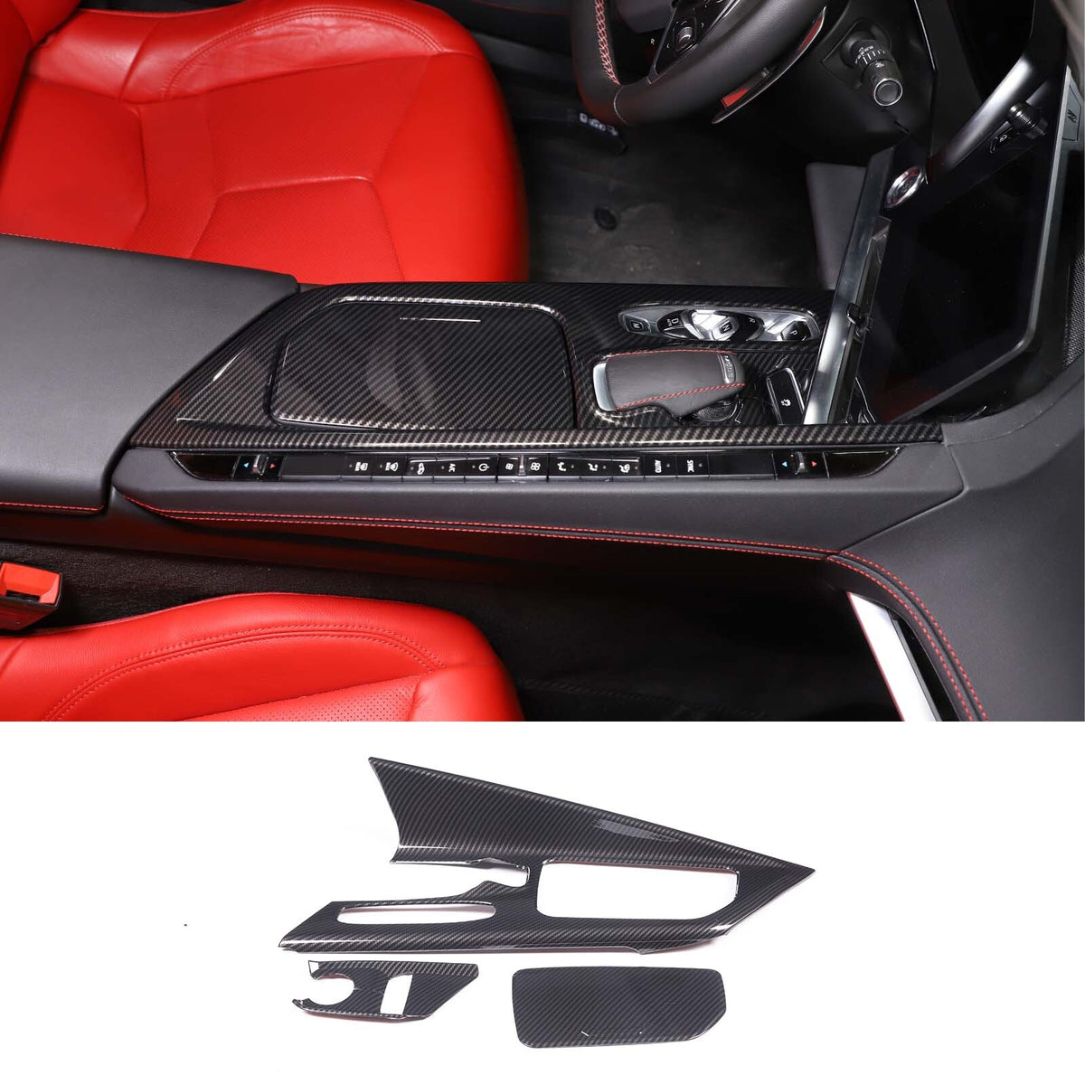 4PCS ABS Carbon Fiber Center Console Panel Trim Cover Set For CORVETTE C8 20-25 11