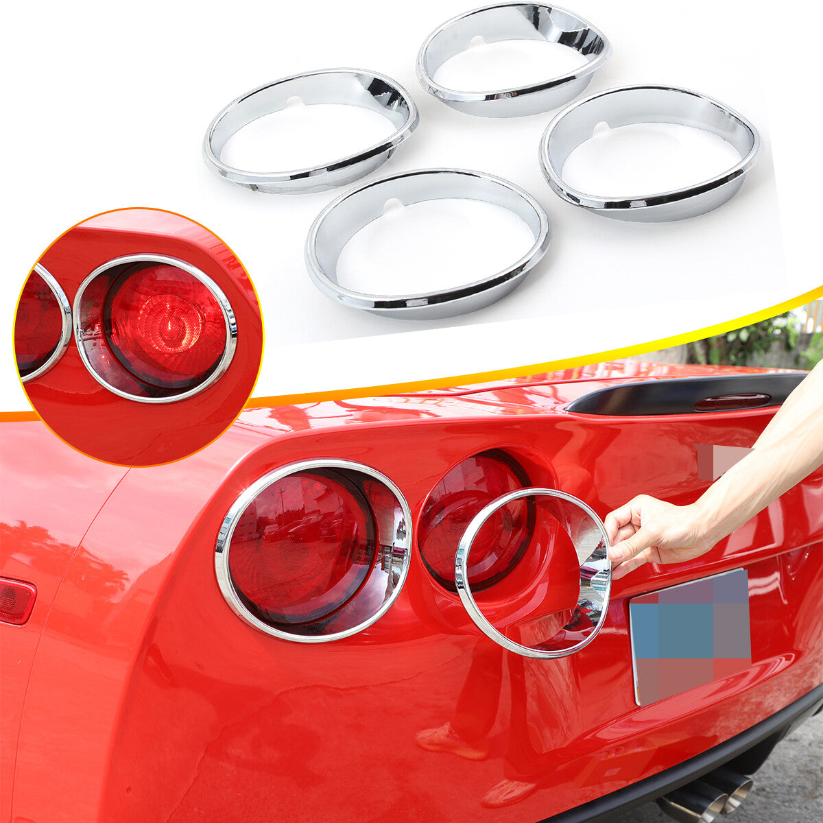 4Pcs Silver ABS Tail light Lamp trim ring Frame Bezel For Corvette C6 2005-2013 1